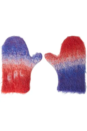 ERL Homme, Accessoires, Bleu, Taille: M Moufles en Tricot Dégradé avec Logo Jacquard