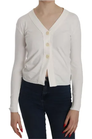 Byblos Femme, Pulls, Blanc, Taille: 36 FR Blouse Cardigan Crop Col V Blanc