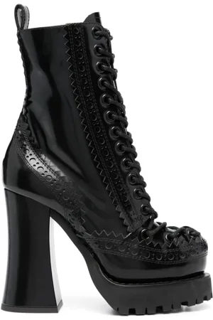 Moschino Femme, Chaussures, Noir, Taille: 38 EU Bottes en cuir noir à lacets