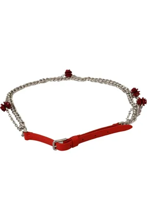 Dolce & Gabbana Femme, Accessoires, Rouge, Taille: 80 CM Ceinture Taille Rouge avec Roses Florales et Détails Logo