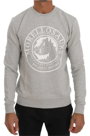 FRANKIE MORELLO Homme, Sweatshirts et sweats à capuche, Gris, Taille: S Pull Gris en Coton avec Col Rond et Logo Morellosaurs