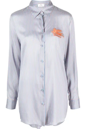 Etro Femme, Blouses et Chemises, Bleu, Taille: 38 FR Chemise en Soie à Rayures Verticales