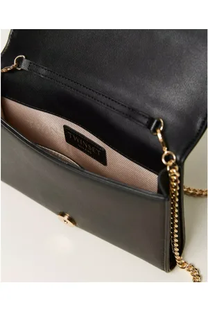 Twin-Set Femme, Sacs, Noir, Taille: ONE Size Pochette Noire à Double Rangée de Plumes avec Bandoulière Chaîne