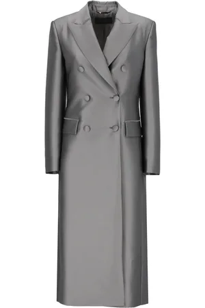 Alberta Ferretti Femme, Manteaux, Gris, Taille: 38 FR Manteau Argent en Mélange de Soie à Double Boutonnage pour Femme
