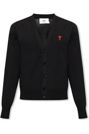 Ami Homme, Pulls, Noir, Taille: S Cardigan avec logo