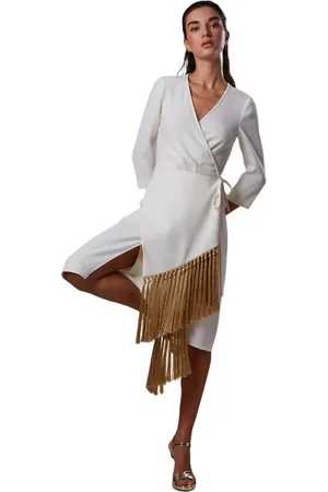 MOSKADA Femme, Robes, Blanc, Taille: 42 FR Robe dorée à franges - 46