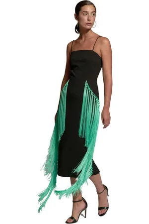 MOSKADA Femme, Robes, Noir, Taille: 42 FR Robe Midi Verte à Franges