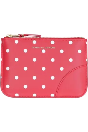 Comme des Garçons Femme, Accessoires, Rouge, Taille: ONE Size Porte-cartes en cuir à pois avec fermeture éclair