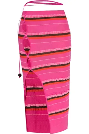 Jacquemus Femme, Jupes, Rose, Taille: 36 FR Jupe Midi Côtelée à Rayures