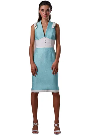 MOSKADA Femme, Robes, Bleu, Taille: 42 FR Robe Turquoise et Blanche - 46