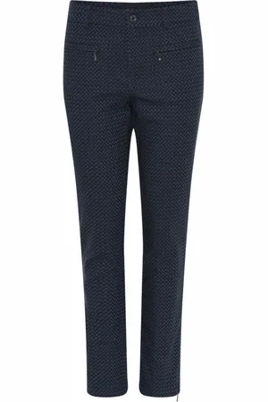 C.ro Femme, Pantalons, Bleu, Taille: 46 FR Pantalon bleu à jacquard avec fermeture éclair 7/8