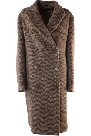 Aspesi Femme, Manteaux, Brun, Taille: 40 FR Manteau à Double Boutonnage Marron Herringbone