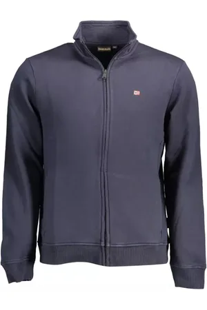 Napapijri Homme, Sweatshirts et sweats à capuche, Bleu, Taille: M Pull en Coton Bleu avec Broderie et Fermeture Éclair