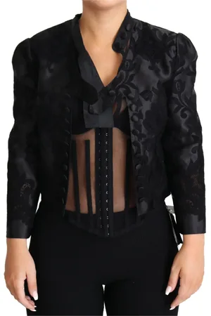 Dolce & Gabbana Femme, Vestes, Noir, Taille: 42 FR Veste en Soie avec Corset en Dentelle Transparente