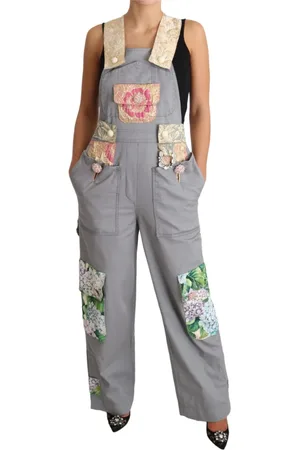Dolce & Gabbana Femme, Combinaisons et Ensembles, Gris, Taille: 36 FR Salopette en jean Crystal Hortensia