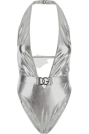 Dolce & Gabbana Femme, Maillots de bain, Gris, Taille: 36 FR Maillot de Bain Logo Métallique