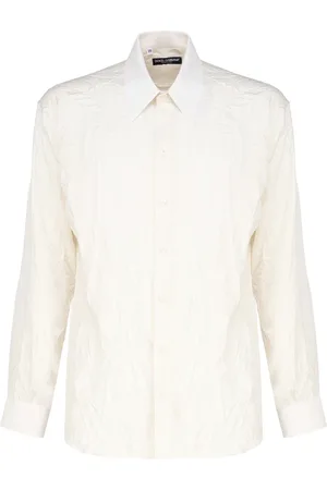Dolce & Gabbana Homme, Chemises, Blanc, Taille: L Chemise en Soie avec Effet Froissé