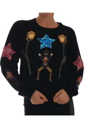 Dolce & Gabbana Femme, Pulls, Noir, Taille: 40 FR Pull noir de luxe avec cristaux