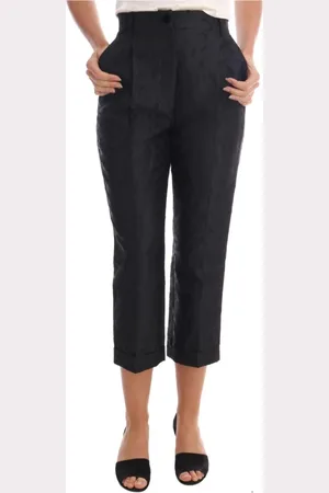 Dolce & Gabbana Femme, Pantalons, Noir, Taille: 38 FR Pantalon Capri en Brocart Floral