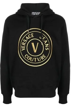 VERSACE Homme, Sweatshirts et sweats à capuche, Noir, Taille: S Sweat à Capuche en Coton Noir avec Logo