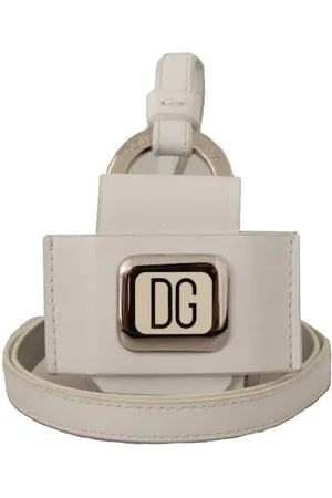 Dolce & Gabbana Homme, Accessoires, Blanc, Taille: ONE Size Étui Airpods en Cuir Blanc avec Bracelet en Métal Argenté