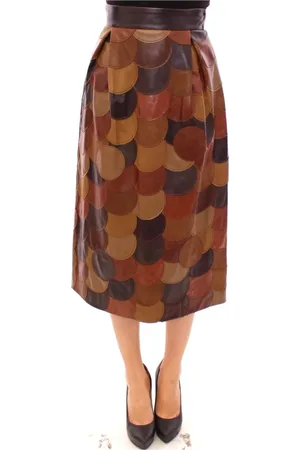 Dolce & Gabbana Femme, Jupes, Brun, Taille: 36 FR Jupe en Cuir Patchwork Sophistiquée