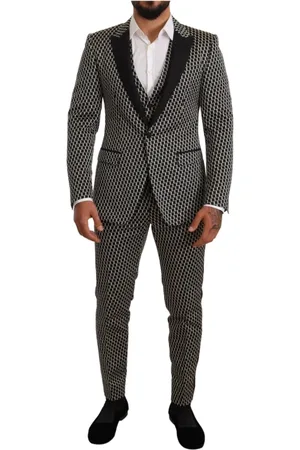 Dolce & Gabbana Homme, Costumes, Noir, Taille: M Ensemble Martini à Carreaux Noir et Blanc 3 Pièces