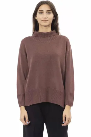 ALPHA STUDIO Femme, Pulls, Brun, Taille: 40 FR Pull Col Roulé Marron avec Fentes Latérales