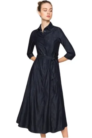 Twin-Set Femme, Robes, Bleu, Taille: 36 FR Robe chemise longue en denim avec strass noirs
