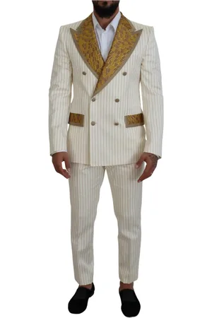 Dolce & Gabbana Homme, Costumes, Multicolore, Taille: S Off White Rayé Or Tuxedo Slim Fit Costume