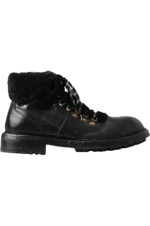 Dolce & Gabbana Homme, Chaussures, Noir, Taille: 44 EU Bottes en Cuir Noir avec Shearling