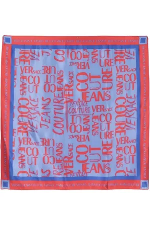 VERSACE Femme, Accessoires, Bleu, Taille: ONE Size Foulard en Soie Luxueux avec Imprimé Logo - Bleu