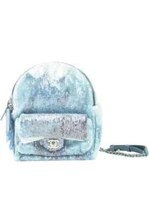 CHANEL Femme, Pre-owned, Bleu, Taille: ONE Size Sac à dos Chanel en tissu bleu d`occasion