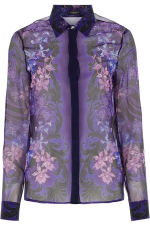 VERSACE Femme, Blouses et Chemises, Multicolore, Taille: 36 FR Chemise en soie imprimée