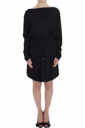 VERSACE Femme, Robes, Noir, Taille: 36 FR Robe Shift au Genou avec Détails du Logo