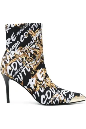 VERSACE Femme, Chaussures, Noir, Taille: 36 EU Bottines à Talons avec Imprimé Baroque