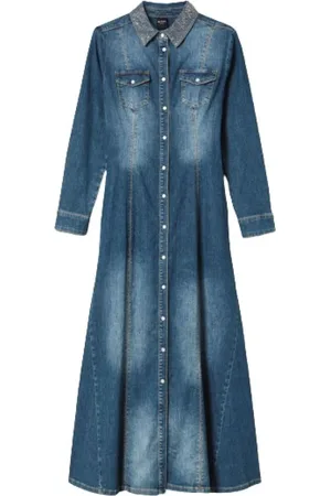 Twin-Set Femme, Robes, Bleu, Taille: 40 FR Robe chemise en jean longue avec col en strass