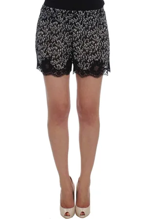 Dolce & Gabbana Femme, Shorts, Noir, Taille: 38 FR Shorts de Nuit en Soie Dentelle Noire et Blanche