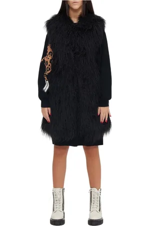 Moschino Femme, Vestes, Noir, Taille: 40 FR Gilet long en fausse fourrure