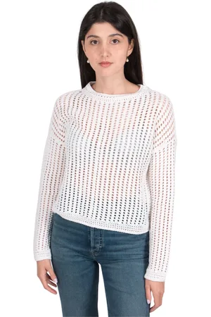 Vince Femme, Pulls, Blanc, Taille: 40 FR Pull à col rond crocheté Optic