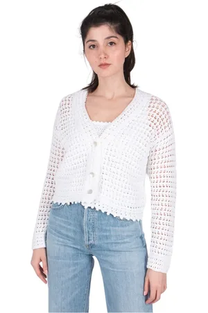 Vince Femme, Pulls, Blanc, Taille: 38 FR Cardigan en Crochet Confortable