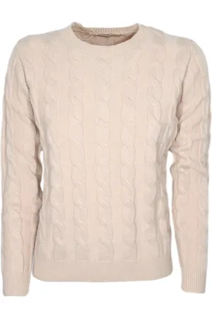 CASHMERE COMPANY Femme, Pulls, Blanc, Taille: 36 FR Pull col rond tressé en cachemire et laine