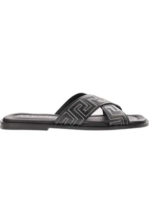 VERSACE Homme, Chaussures, Noir, Taille: 40 EU Sandalette Noire - Coupe Régulière - Adaptée à un Climat Chaud - 100% Cuir