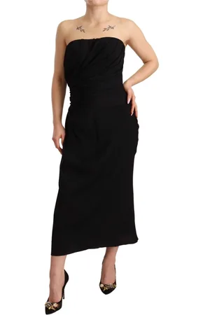 Dolce & Gabbana Femme, Robes, Noir, Taille: 36 FR Robe Midi Fourreau Sans Bretelles en Soie Noire