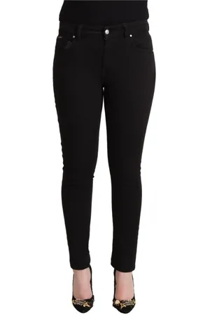 Dolce & Gabbana Femme, Jeans, Noir, Taille: 38 FR Jean Slim en Denim Taille Mi-Haute en Coton Noir