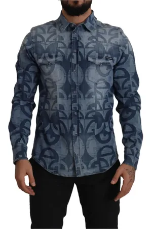Dolce & Gabbana Homme, Chemises, Bleu, Taille: M Chemise Slim en Denim Bleu Stretch avec Logo