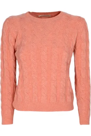 CASHMERE COMPANY Femme, Pulls, Rose, Taille: 40 FR Pull Col Rond en Cachemire et Laine Tressée Rose Saumon
