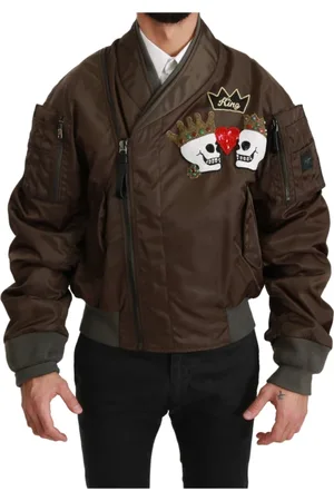 Dolce & Gabbana Homme, Vestes, Brun, Taille: S Veste marron avec couronne perlée et logo crâne