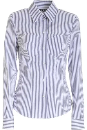 Moschino Femme, Blouses et Chemises, Bleu, Taille: 40 FR Chemise Rayée en Coton, Style Moderne