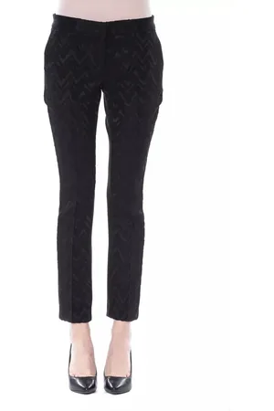 Byblos Femme, Pantalons, Noir, Taille: 38 FR Pantalon Slim Fit en Acrylique Noir avec Motifs